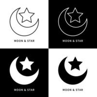 logotipo do ícone islâmico de lua e estrela. ilustração de símbolo de vetor de fundo crescente
