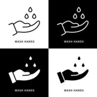 lave as mãos com ilustração de símbolo de ícone de água. lavar o logotipo do gesto de mão. conjunto de ícones de vetor de design de proteção contra vírus