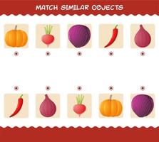 combinar semelhante de vegetais de desenhos animados. jogo de correspondência. jogo educativo para crianças e bebês da pré-escola vetor