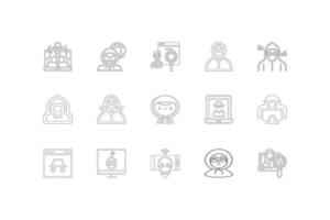 conjunto de ícones de hackers, estilo de contorno e pacotes de coleção simples vetor