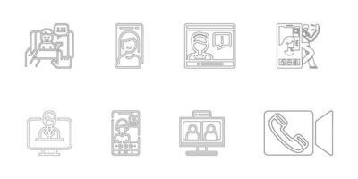 conjunto de ícones de chamada de vídeo, estilo de estrutura de tópicos vetor
