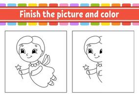 termine a imagem e cor. personagem de desenho animado isolado no fundo branco. para a educação de crianças. planilha de atividades. vetor