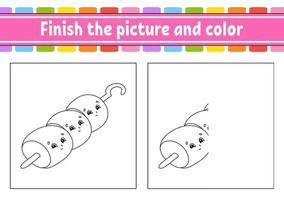 termine a imagem e cor. personagem de desenho animado isolado no fundo branco. para a educação de crianças. planilha de atividades. vetor
