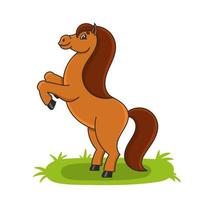 cavalo empinou. o animal da fazenda fica nas patas traseiras. estilo de desenho animado. ilustração em vetor plana simples.