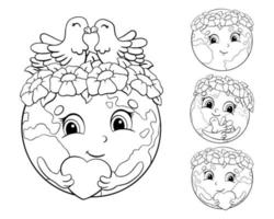 conjunto de planetas fofos para o dia da terra. página do livro de colorir para crianças. personagem de estilo de desenho animado. ilustração vetorial isolada no fundo branco. vetor