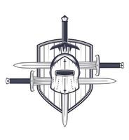 capacete medieval, espadas e escudo, elementos vetoriais para emblema vetor