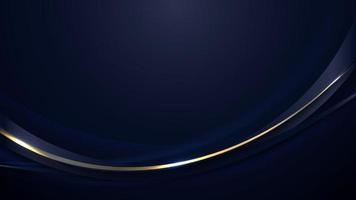 banner web template abstrato linhas curvas azuis e douradas sobrepondo o design de camada em fundo azul escuro vetor