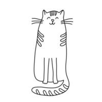 sentado gato feliz no estilo doodle. mão desenhada ilustração vetorial. contorno preto isolado. vetor