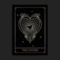 o cartão de tarô dos arcanos maiores mágicos dos amantes no estilo desenhado à mão dourada