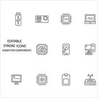 conjunto de ícones de componentes de computador. componentes de computador embalam elementos vetoriais de símbolo para web infográfico vetor