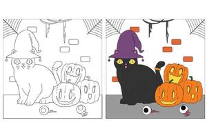 páginas para colorir de halloween desenhadas à mão para crianças 2 vetor