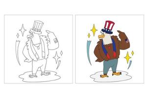 Águia patriótica desenhada à mão 4 de julho para colorir para crianças 2 vetor