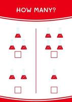 quantos de frasco de química, jogo para crianças. ilustração vetorial, planilha para impressão vetor