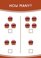 quantos de cupcake, jogo para crianças. ilustração vetorial, planilha para impressão vetor