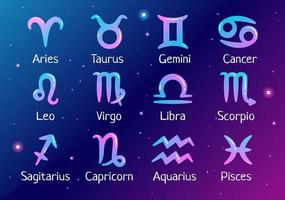 signo astrológico da roda do zodíaco com símbolo doze nomes de astrologia, horóscopos ou constelações em ilustração vetorial de personagem de desenho animado plana vetor