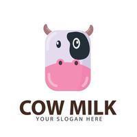 cabeça de vaca bonito com dois chifres. logotipo do leite de vaca adicione seu slogan vetor