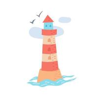 farol pintado em estilo doodle. Coleção de verão. ilustração vetorial plana vetor