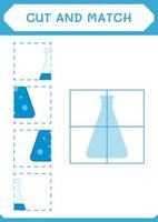 cortar e combinar partes do frasco de química, jogo para crianças. ilustração vetorial, planilha para impressão vetor