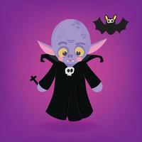 personagem fantasma de halloween com morcego vetor