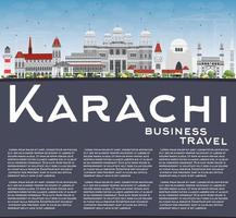 horizonte de karachi com marcos cinza, céu azul e espaço de cópia. vetor