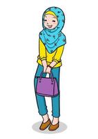 na moda jovem muçulmana segurando o saco vetor