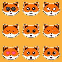 pacotes de conjunto de emoticons de raposa fofa. vetor