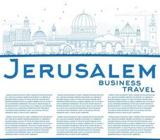 contorno do horizonte de jerusalém com edifícios azuis e copie o espaço. vetor