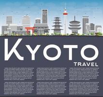 horizonte de kyoto com marcos cinza, céu azul e espaço de cópia. vetor