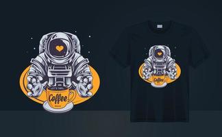 astronauta ama café vintage grunge design de camiseta para impressão de camisetas, pôster, arte de parede, roupas, ilustração vetorial de camiseta de moda vetor