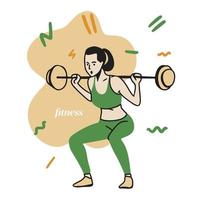 ginástica. a garota pratica esportes, em roupas de ginástica, levanta pesos, estilo esportivo, doodle vetor