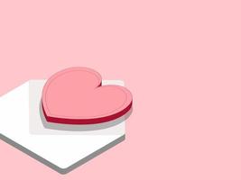 corações 3D e fundo de envelope. carta com forma de coração dentro. conceito de layout de amor, casamento, família e casal. modelo de cartão vetor