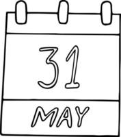 calendário desenhado à mão em estilo doodle. 31 de maio dia mundial sem tabaco, data. ícone, elemento de adesivo para design. planejamento, férias de negócios vetor