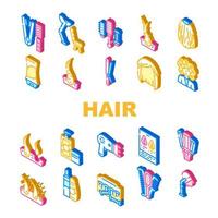conjunto de ícones de coleção de tratamento de cabelo saudável vetor