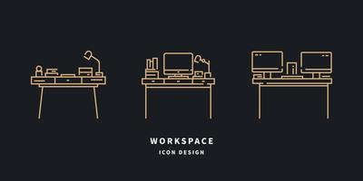 ícones do espaço de trabalho. conjunto de contorno de mesa. ilustração vetorial. vetor