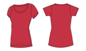 camiseta slim fit de manga curta técnica de moda desenho plano ilustração vetorial modelo de cor vermelha para senhoras vetor