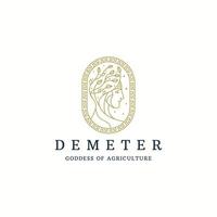 demeter, a antiga deusa grega dos grãos e da agricultura, modelo de design de ícone de logotipo, estilo de linha, vetor plano