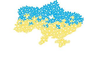 forma da ucrânia cheia de flores azuis e amarelas. Paz e prosperidade. arte do conceito de liberdade e independência ucraniana. vetor