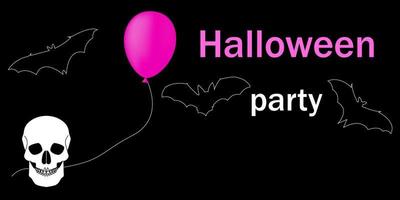 design de convite de festa de halloween. crânio com um balão. silhuetas de morcegos. ilustração vetorial vetor