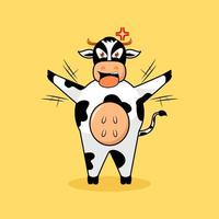 vaca bonita em pé e mãos estendidas com ilustração com raiva. desenho animado, mascote, personagem e estilo animal. laranja, preto e branco. adequado para logotipo, ícone, símbolo, design de camiseta e sinal vetor