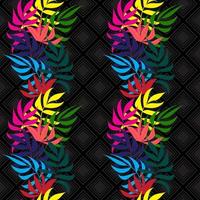 impressão de plantas de selva exóticas de verão tropicais folhas de palmeira coloridas. padrão, vetor floral sem costura em fundo geométrico preto. papel de parede da natureza