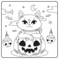 desenhos para colorir de gato de halloween para crianças vetor