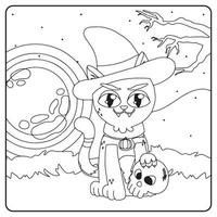 desenhos para colorir de gato de halloween para crianças vetor