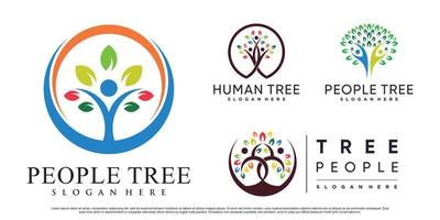 conjunto de ilustração vetorial de design de logotipo de árvore de pessoas com vetor premium de elemento criativo