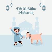 feliz eid al adha criança muçulmana vetor