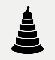 bolo de casamento de cinco camadas com silhueta de ícone de topo de bolo de noiva e noivo.