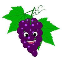 Uvas azuis de personagem de desenho animado bonito. sorrindo uvas felizes. cacho de uvas. impressão infantil para uma camiseta. ilustração vetorial isolada em fundo transparente vetor