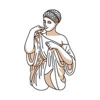 estátua antiga isolada feminina. impressão moderna na moda com escultura da Grécia clássica antiga da deusa e sombras. arte de linha para design de camiseta, impressão, pôster. vector ilustração linear desenhada à mão