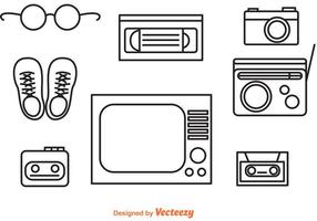 Ícones de contorno de objetos retros dos anos 80 vetor