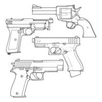 conjunto de estilo de arte de linha de armas de fogo, arma de tiro, ilustração de arma, linha vetorial, ilustração de arma, arma moderna, conceito militar, arte de linha de pistola para treinamento vetor