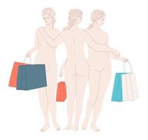 mulheres com sacolas de compras. escultura as três graças vetor